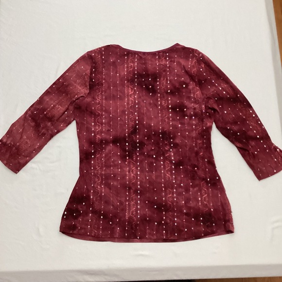 Dressbarn Burgundy Sequin Beaded 3/4 Sleeve Scoop Neck Top Womens XL - Picture 9 of 9
